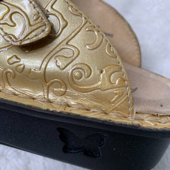 Alegria ALG-513 Women's Classic Beige Gold Leather Mules Slip On Clogs Size 39 - Picture 8 of 13